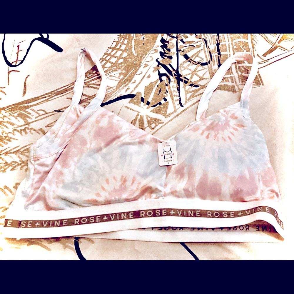 Ardene Reversible Tie Dye Bra Sport Band Rose Vine Padded Comfort Crop L/XL M-L